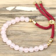 Bracelet en Gemme plaqué or 18K - Cordon Bordeaux - Quartz Rose