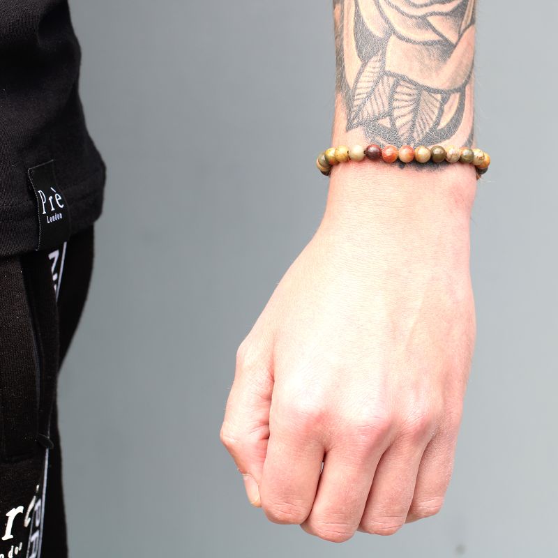 Bracelet en Gemme plaqué or 18K - Cordon Noir - Oeil Tigré