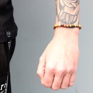 Bracelet en Gemme plaqué or 18K - Cordon Noir - Oeil Tigré