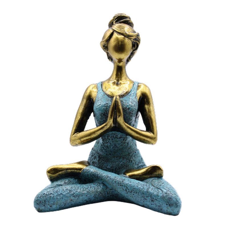Figurine Yoga Femme - Bronze & Turquoise 24cm