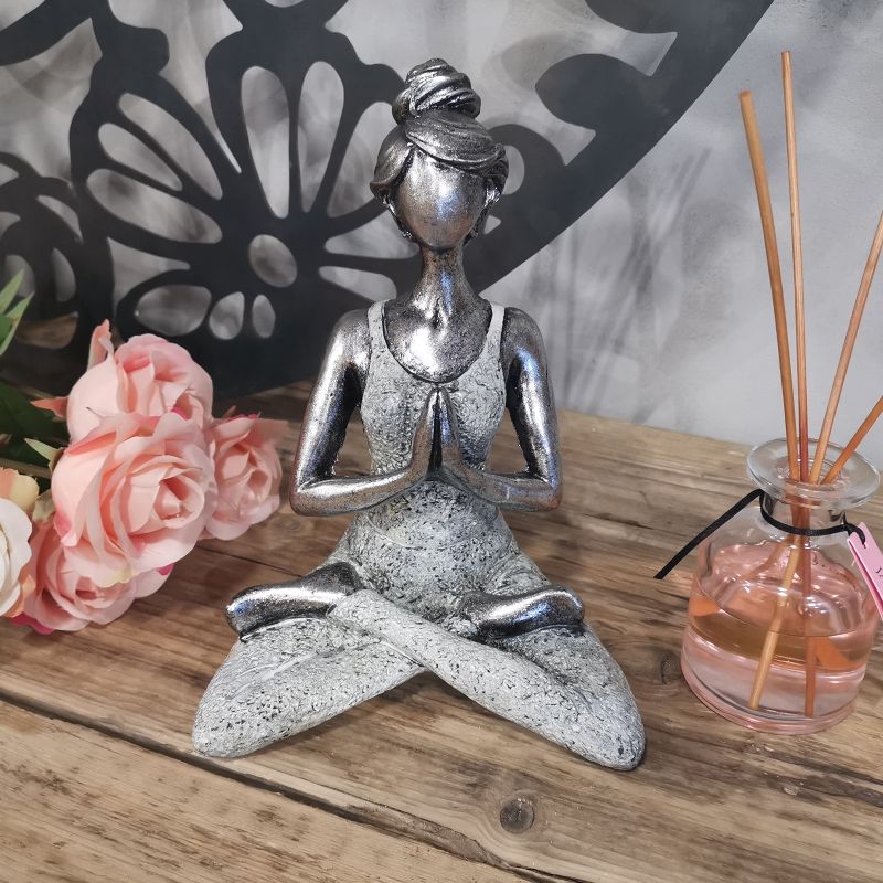 Figurine Yoga Femme -  Blanc & Argent 24cm