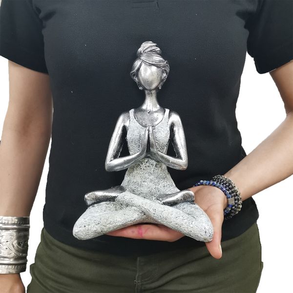 Figurine Yoga Femme - Blanc & Argent 24cm