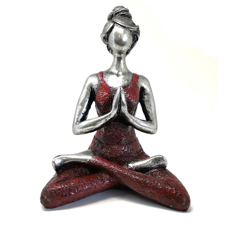 Figurine Yoga Femme -  Bordeaux & Argent 24cm