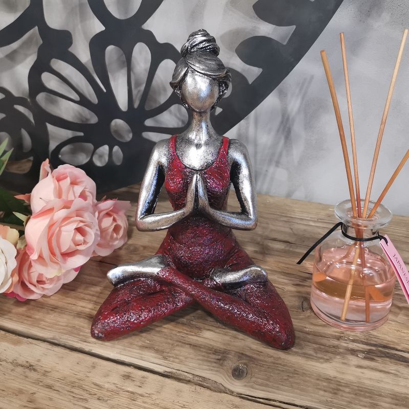 Figurine Yoga Femme -  Bordeaux & Argent 24cm