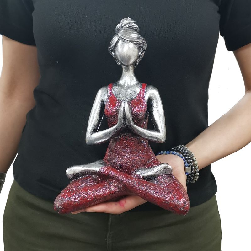 Figurine Yoga Femme -  Bordeaux & Argent 24cm