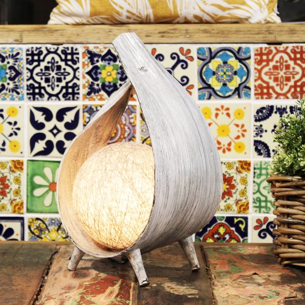 Lampe Naturelle en Noix de Coco - Enveloppe Grisée