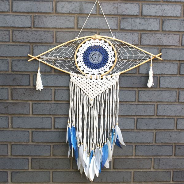 Attrape-Rêve Protection - Grand Œil Macramé Bleu