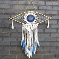Attrape-Rêve Protection - Grand Œil Macramé Bleu
