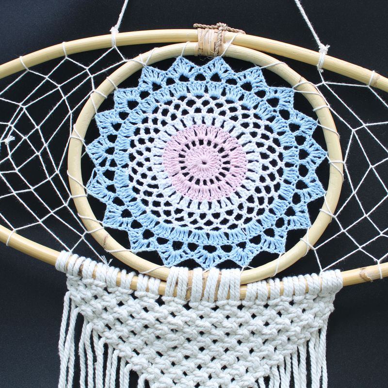 Attrape-Rêve Protection - Grand Œil Macramé Bleu