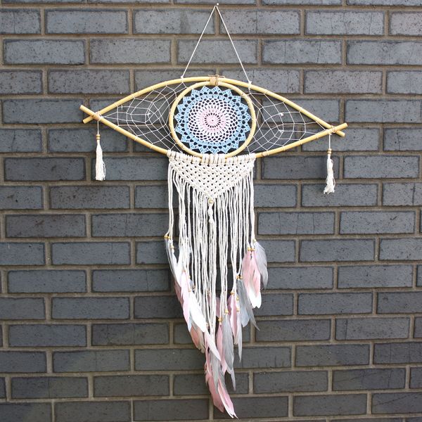 Attrape-Rêve Protection - Grand Œil Macramé Rose