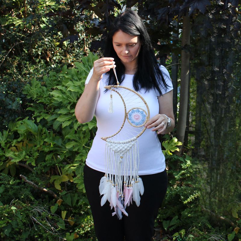Attrape-Rêve Protection - Petite Lune Macramé Pastel