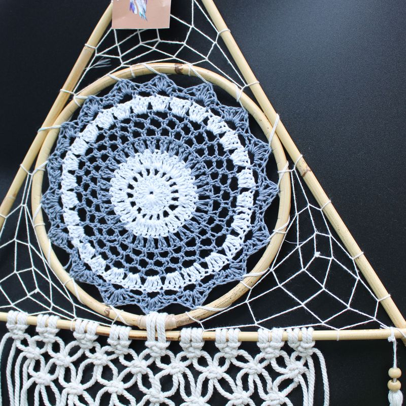 Attrape-Rêve Protection - Gde Pyramide Macramé Grise