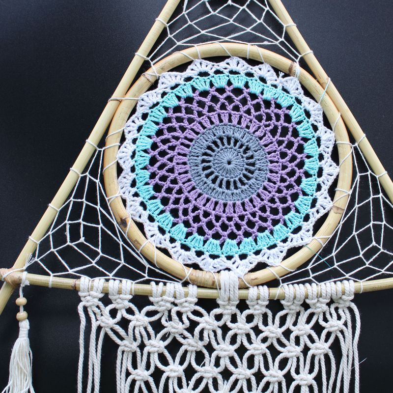 Attrape-Rêve Protection - Gde Pyramide Macramé Turquoise