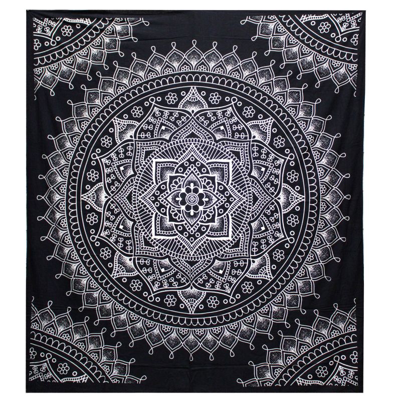 Dessus de Lit Double/ Tenture N&B - Fleur de Lotus