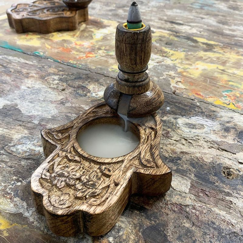 Petit Brûleur à reflux en bois de manguier - Hamsa