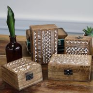 Boite en Bois Blanchi - Petit - Design Aztèque