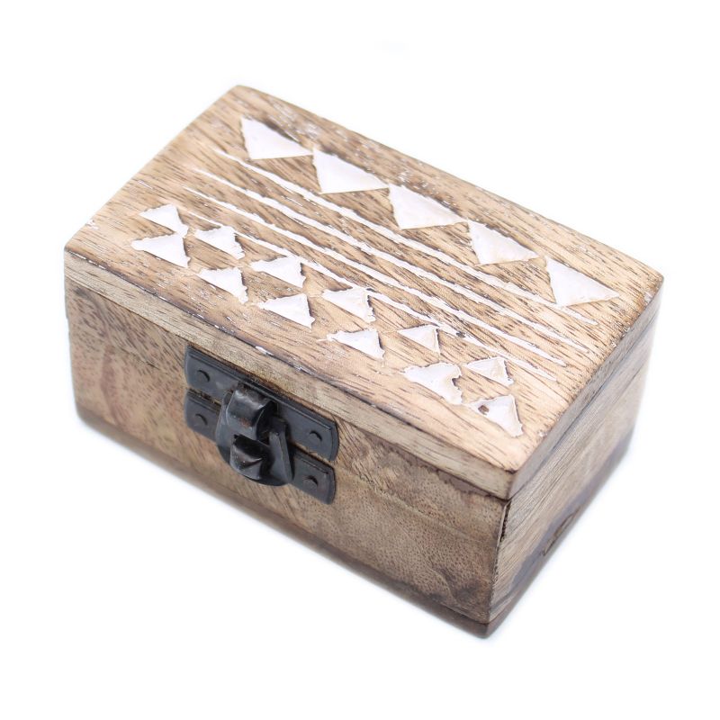 Boite en Bois Blanchi - Petit - Design Aztèque