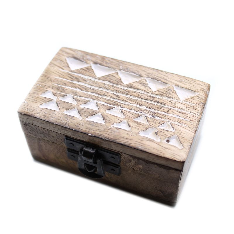 Boite en Bois Blanchi - Petit - Design Aztèque