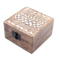 Boite en Bois Blanchi - Moyen - Design Aztèque