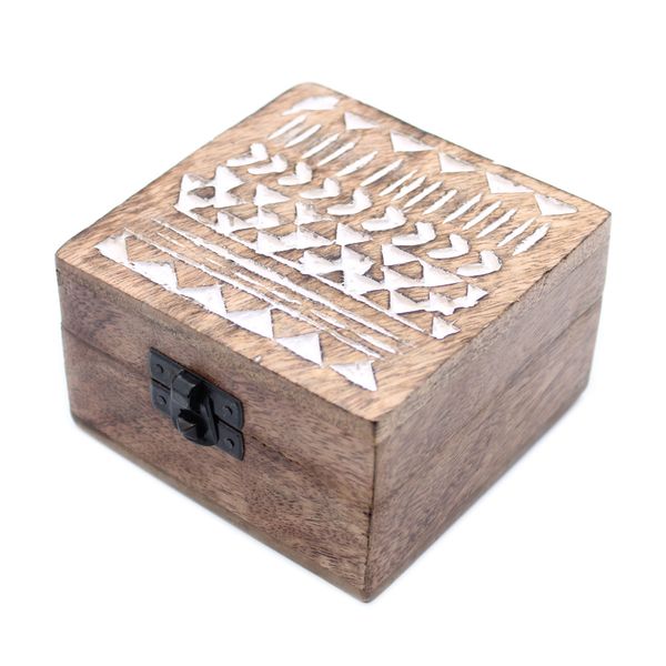 Boite en Bois Blanchi - Moyen - Design Aztèque