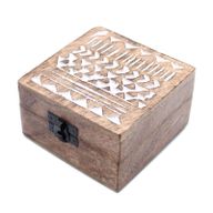 Boite en Bois Blanchi - Moyen - Design Aztèque