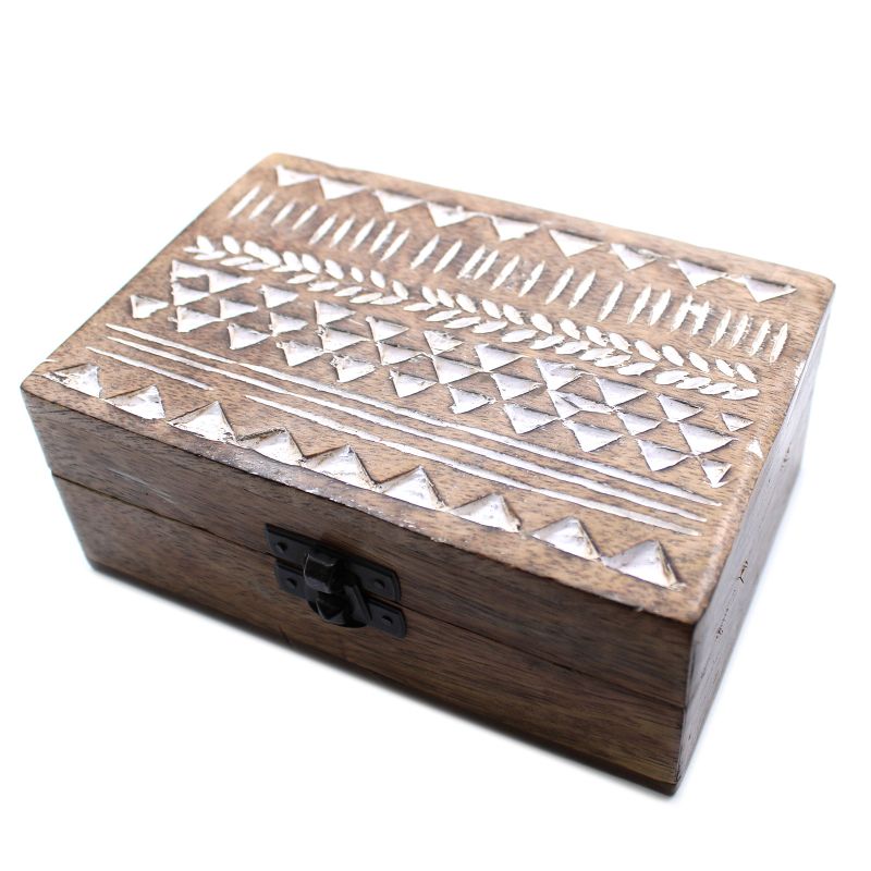 Boite en Bois Blanchi - Grand - Design Aztèque