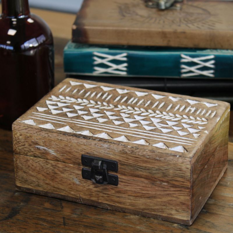 Boite en Bois Blanchi - Grand - Design Aztèque