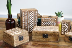 Boite en Bois Blanchi - Grand - Design Aztèque