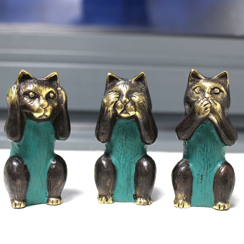 Lot de 3 - ne pas voir, ne pas entendre, ne pas parler - Chats en Laiton