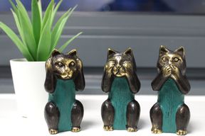 Lot de 3 - ne pas voir, ne pas entendre, ne pas parler - Chats en Laiton