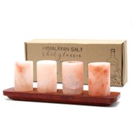 Set de 4 Shooter en Sel d'Himalaya avec Plateau de Service en Bois