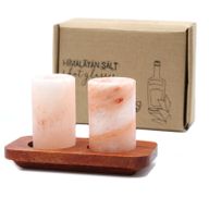 Set de 2 Shooter en Sel d'Himalaya avec Plateau de Service en Bois