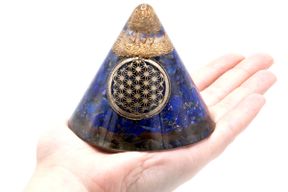 Cône Orgonite - Lapis Fleur de Vie - Quartz Suspendu - 90 mm