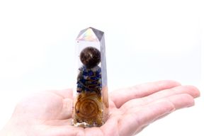 Obelisque Orgonite - Point de Pouvoir - Lapis et Aventurine Jaune - 90x25 mm