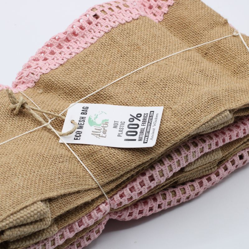 Sac en Filet en Coton et Jute - Rose