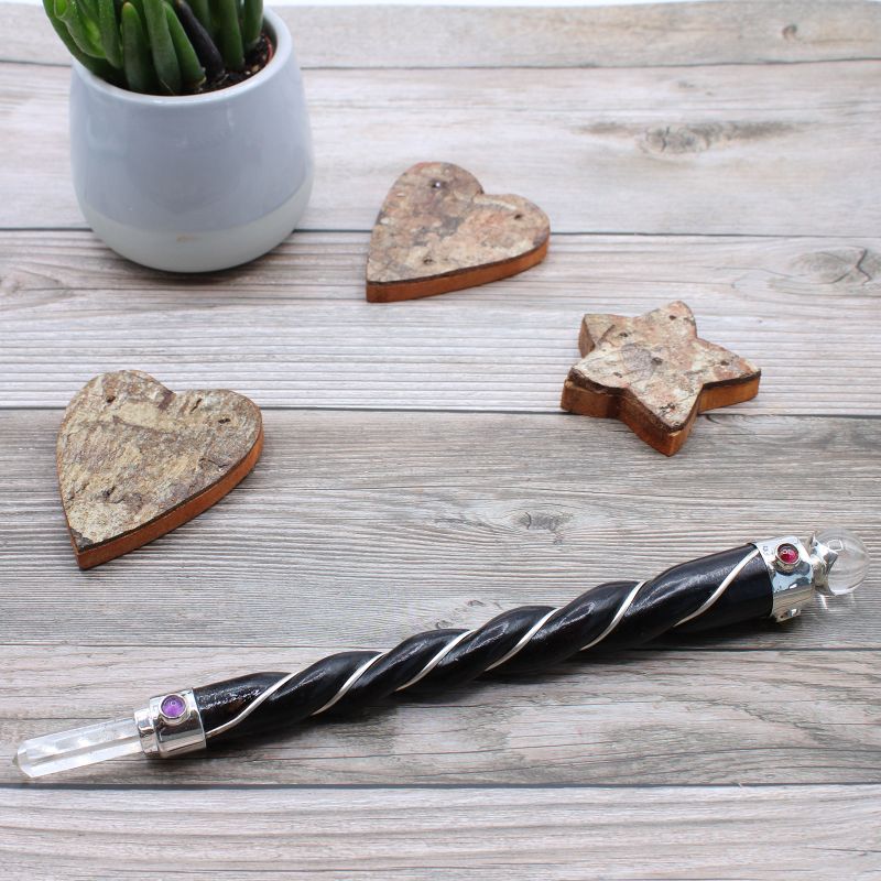 Baguette de Guérison Torsadé - Quartz de Roche Argenté