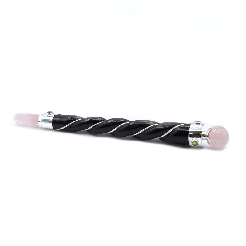 Baguette de Guérison Torsadé - Quartz Rose Argenté