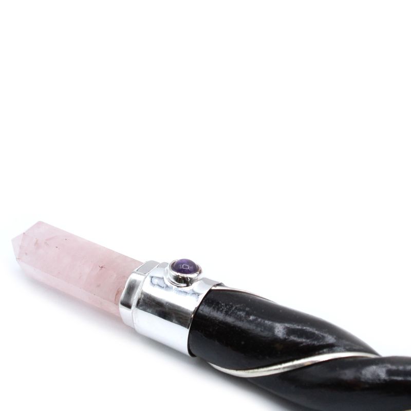 Baguette de Guérison Torsadé - Quartz Rose Argenté