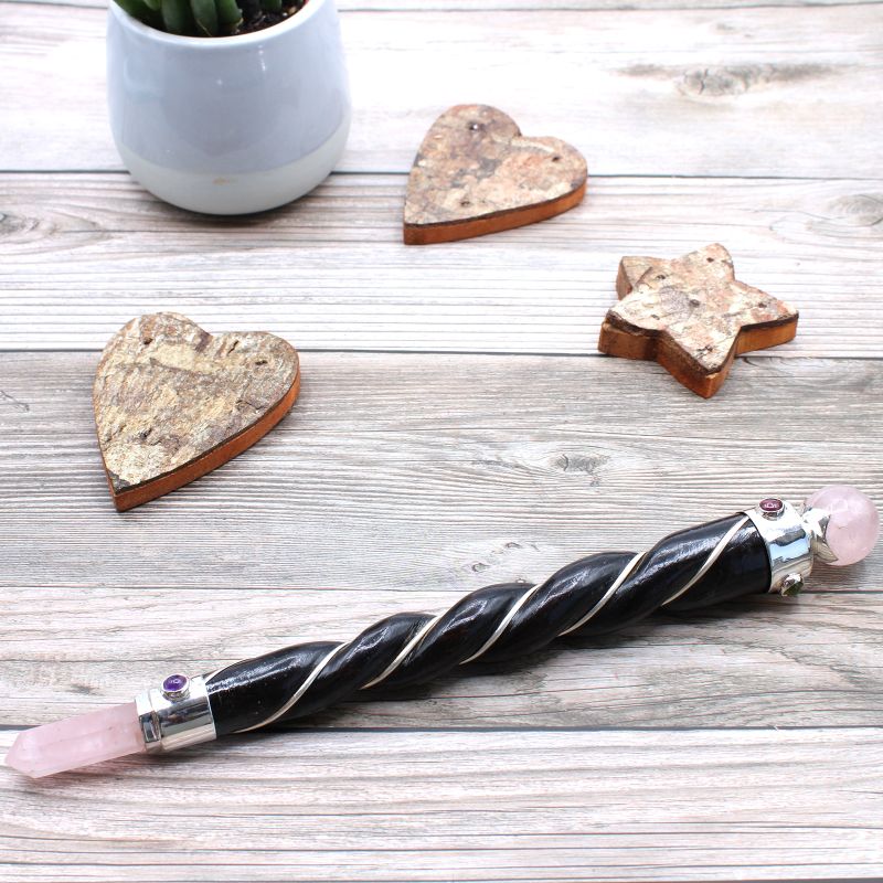 Baguette de Guérison Torsadé - Quartz Rose Argenté
