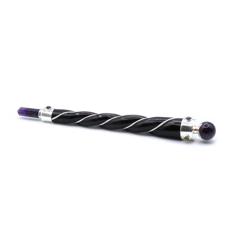 Baguette de Guérison Torsadé - Sphère d'Amethyste Argentée