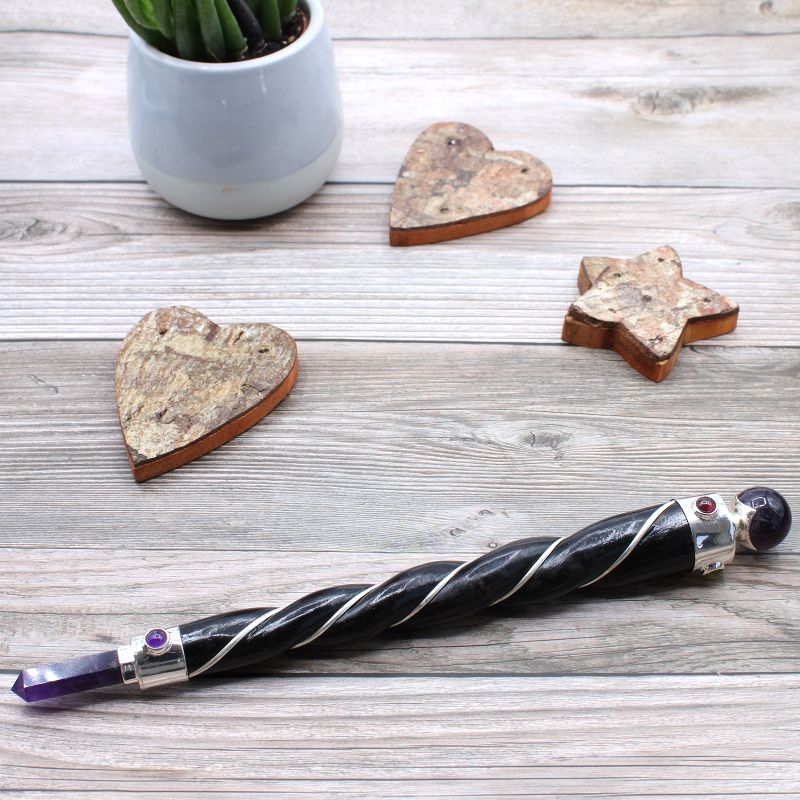 Baguette de Guérison Torsadé - Sphère d'Amethyste Argentée