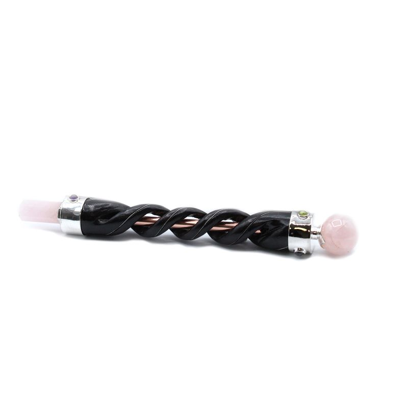 Baguette de Guérison de Sculpture en Spirale - Quartz Rose Cuivré