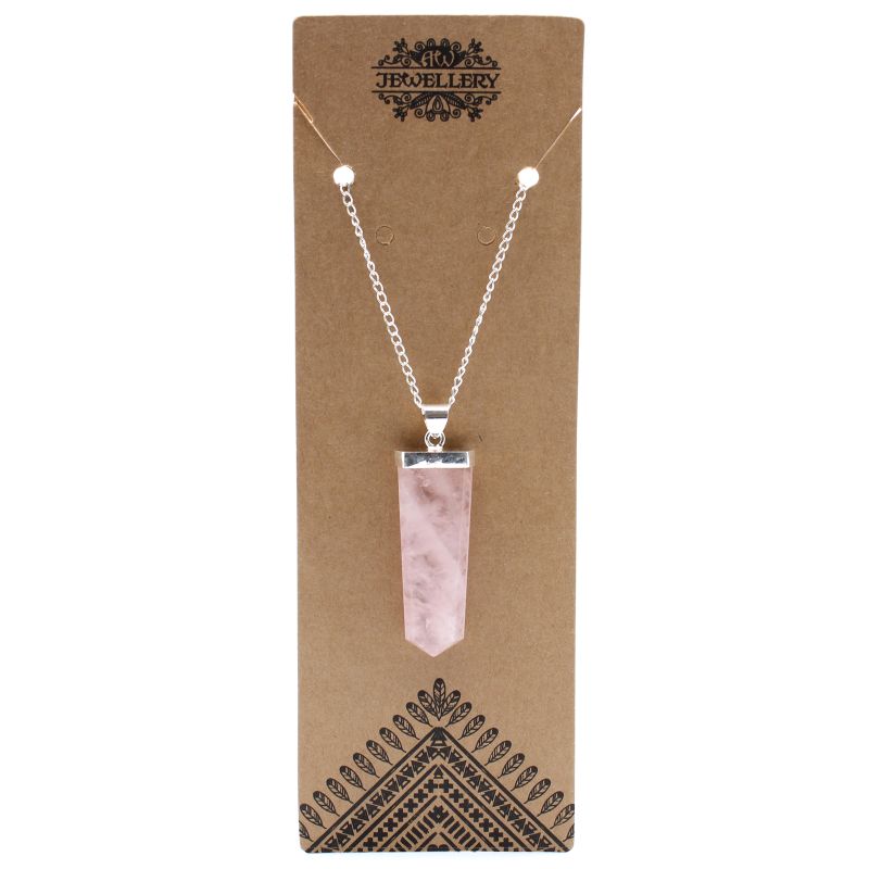Pendentif Crayon Plat Pierres Précieuses - Quartz Rose