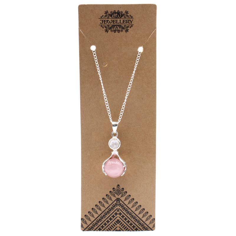 Pendentif Mains Guérissantes en Pierres Précieuses - Quartz Rose
