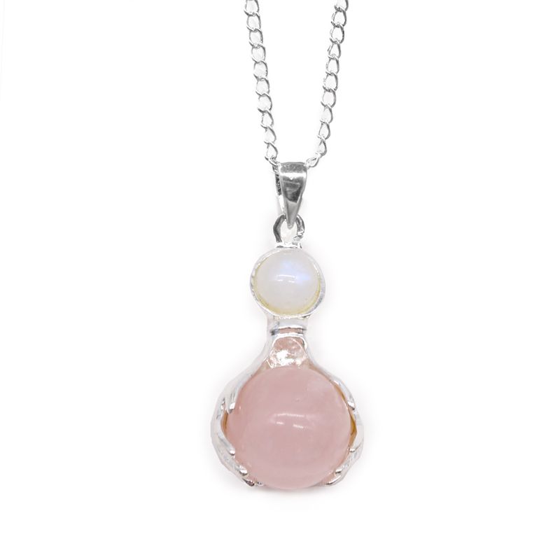 Pendentif Mains Guérissantes en Pierres Précieuses - Quartz Rose