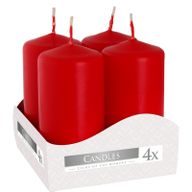 Set de 4 Bougies Pilier 40x80mm - Rouge