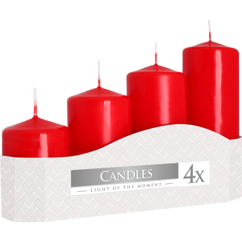 Set de 4 Bougies Pilier 50mm (11/16/22/33H) - Rouge