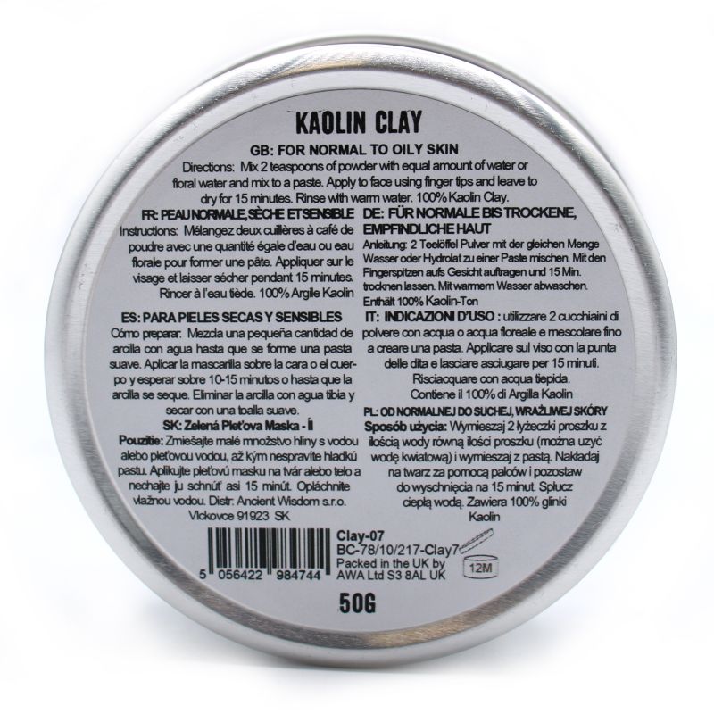 Masques pour visage en argile Kaolin 50g
