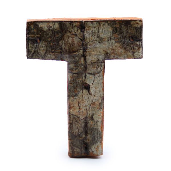 Lettre Rustique en Écorce - "T" (12) - Petit 7cm