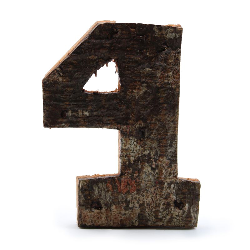 Nombre Rustique en Écorce- "4" (12) - Petit 7cm